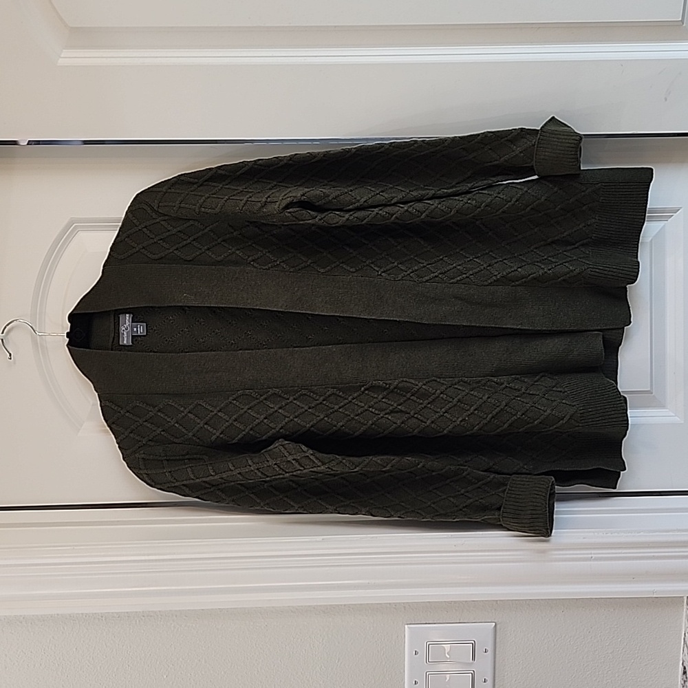 Market Spruce dark green sweater with faux suede elbows